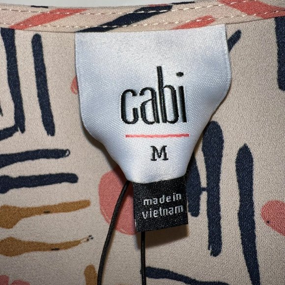 Cabi Marni Blouse Top 4162 V-Neck Chiffon Boho Career Beige Abstract Medium NWT - Picture 5 of 7